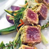 Tuna Steak With Pistachio Crust and vegetables