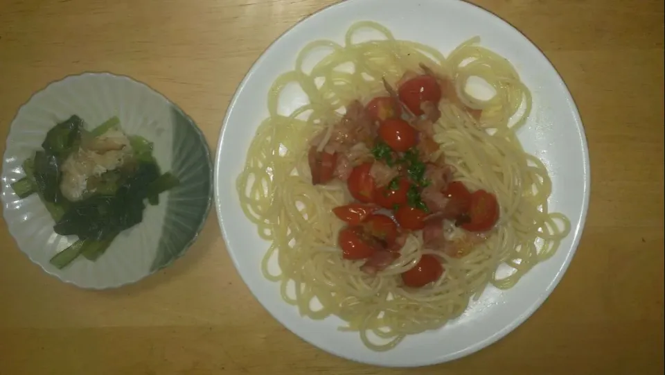 プチトマトパスタの小松菜のおひたし|橋本浩二さん