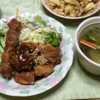 Snapdishの料理写真:豚もも串焼き 豚肉のにんにく巻き
野菜スープ|阪野千恵子さん