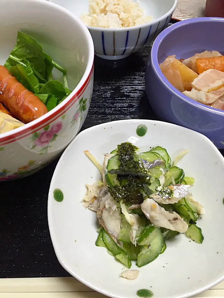 塩焼き鯵ときゅうりの酢の物|まゆさんさん