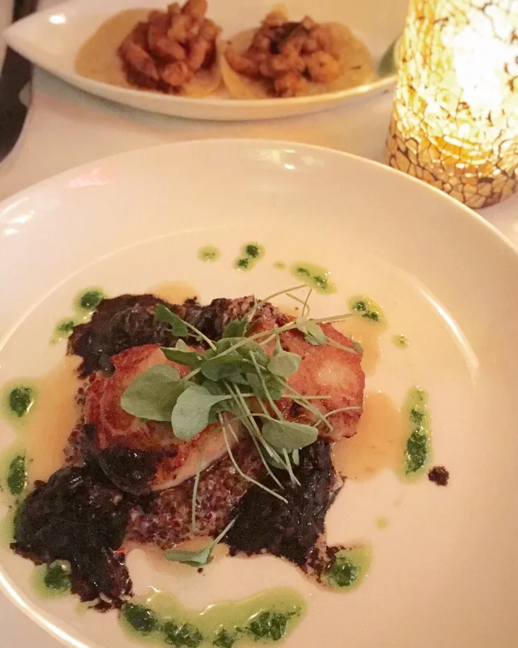 Seared sea scallops, quinoa risotto, porcini mushroom, huitlacoche butter|MyRaXさん