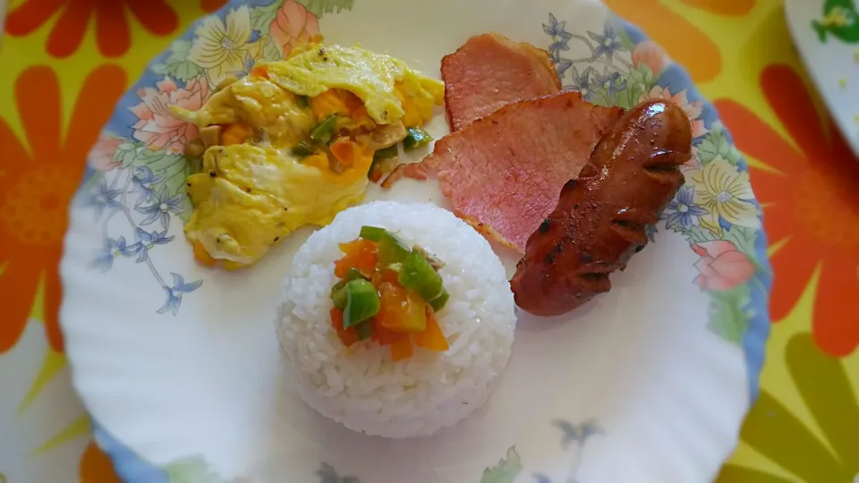 Ham and Hungarian Sausage with Special Omelette and Rice|Rinielさん