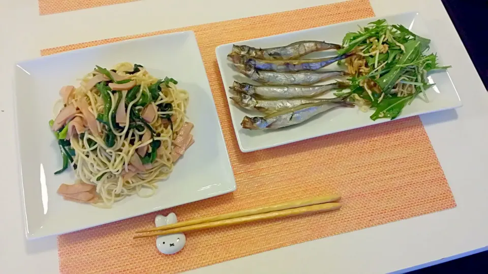 今日の夕食　そうめんチャンプル、子持ちししゃも、切り干し大根のサラダ|pinknari🐰🌈さん