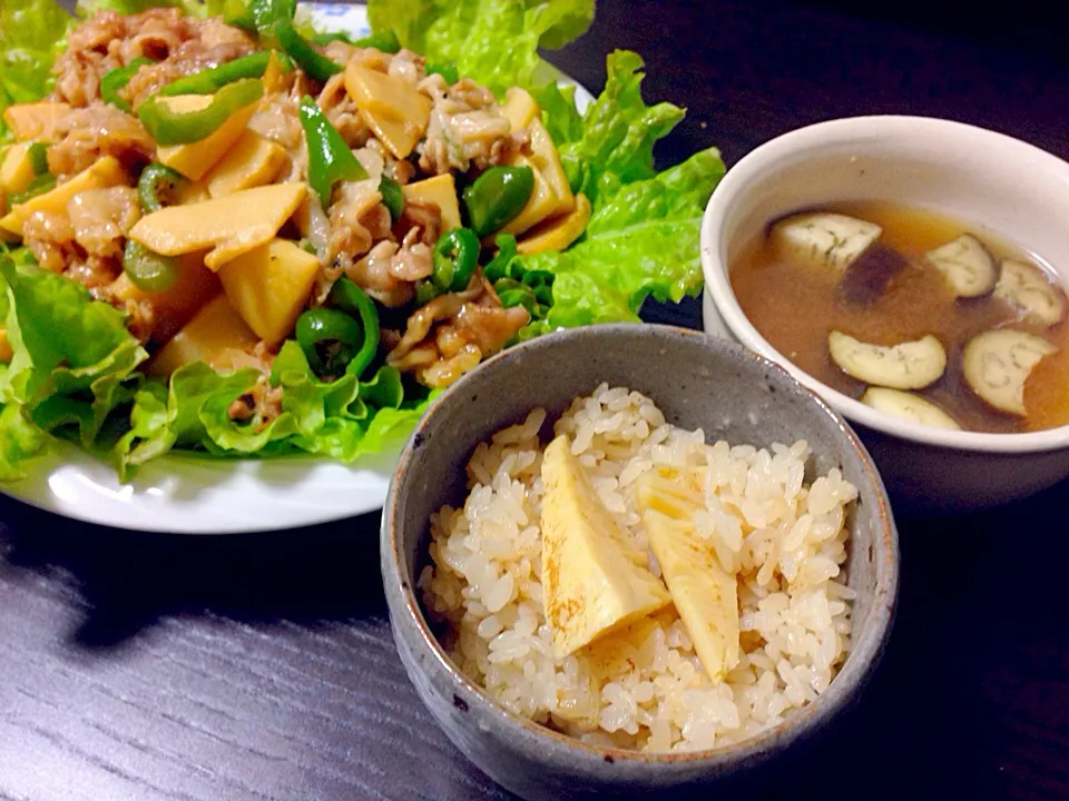 筍ご飯と筍の炒め物♡|レコさん