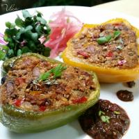 【ピーマンのカレー豆腐ハンバーグ詰め】✨