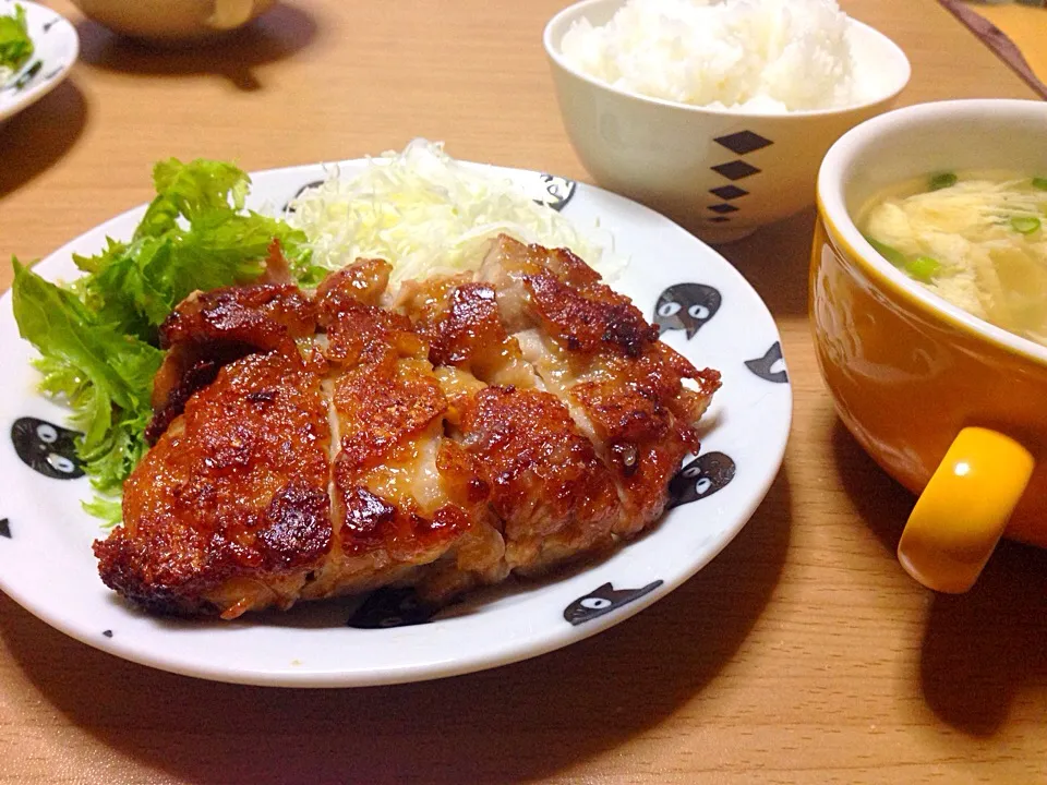 鶏モモ1枚唐揚げと筍と玉子のスープ|こんこんさん