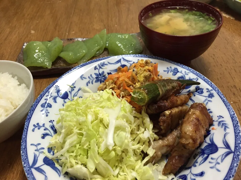 お夕飯：筍の豚肉巻きとか|さんだーさん