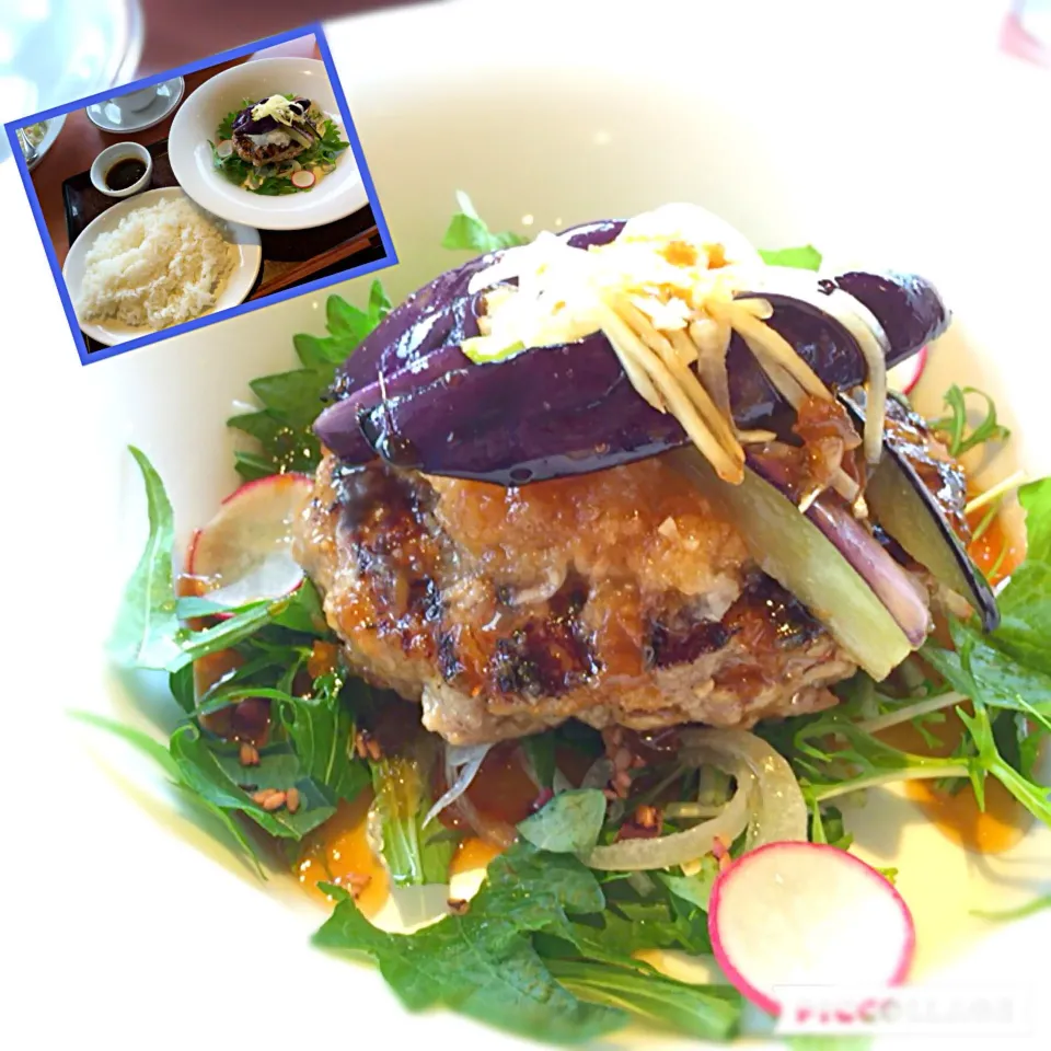 昼食！デニーズのハンバーグフェア、香味野菜となすの生姜醤油ハンバーグ😋|しんやさん