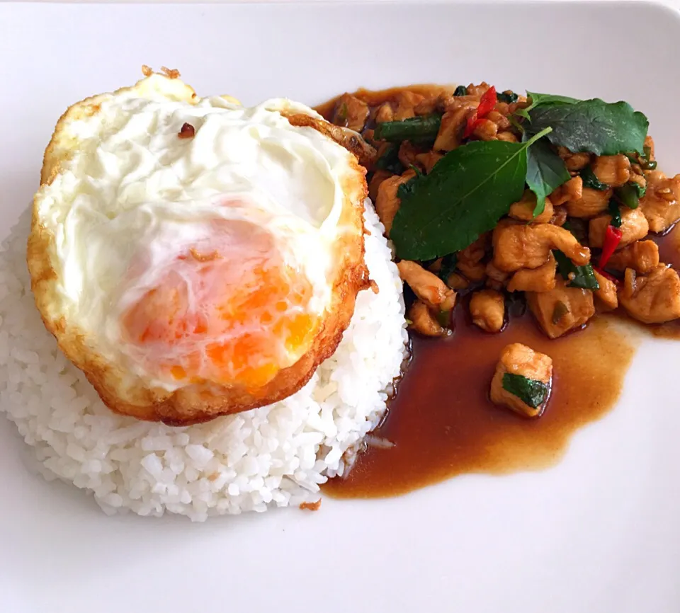 Chicken with thai basil on rice|jeabさん