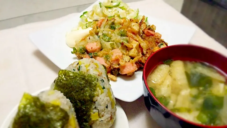 魚NSGと長芋とｴﾝﾄﾞｳ豆と豆苗のかき揚げ～
の晩ごはん✨|kaz(*･ω･)さん