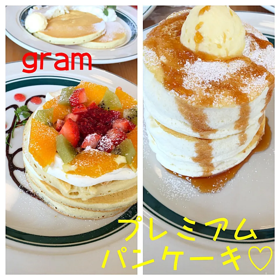 gram 天王寺店♡限定プレミアムパンケーキ♡ふわっふわ〜〜(*≧∀≦*)♪|mari♡（もも(*´∀｀*)♪）さん