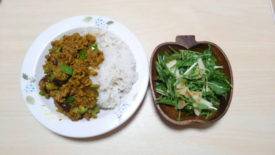 ４月２７日　ドライカレー　水菜とたけのこのサラダ|いもこ。さん