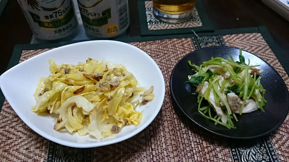 アンチョビとキャベツの炒め＆鶏肉|まぐろさん