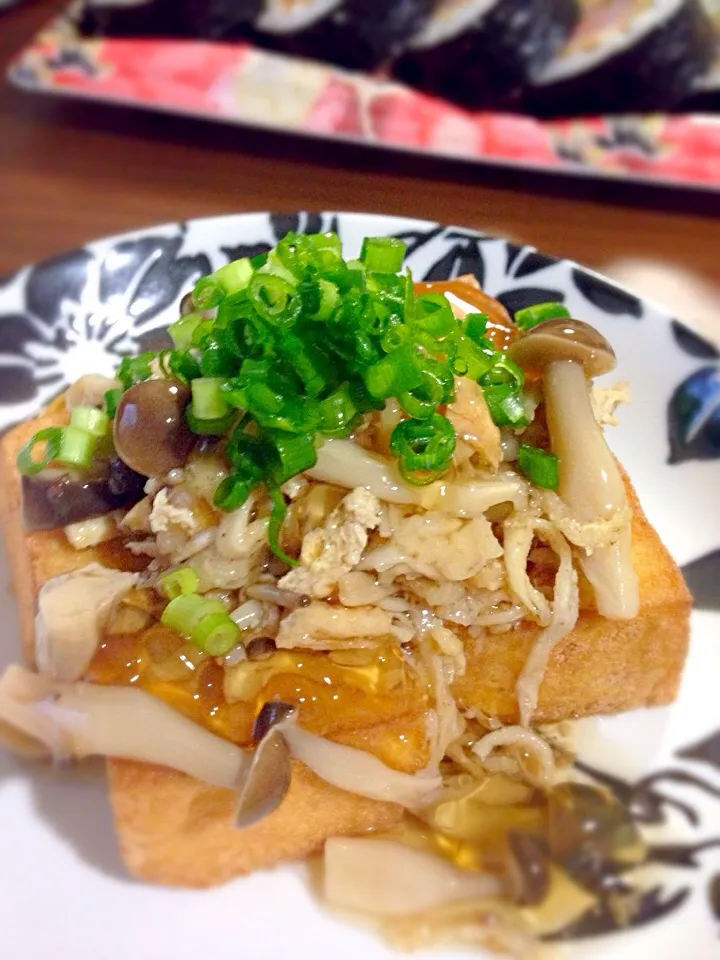 焼き厚揚げの切り干し大根・きのこあんかけ|けいさん