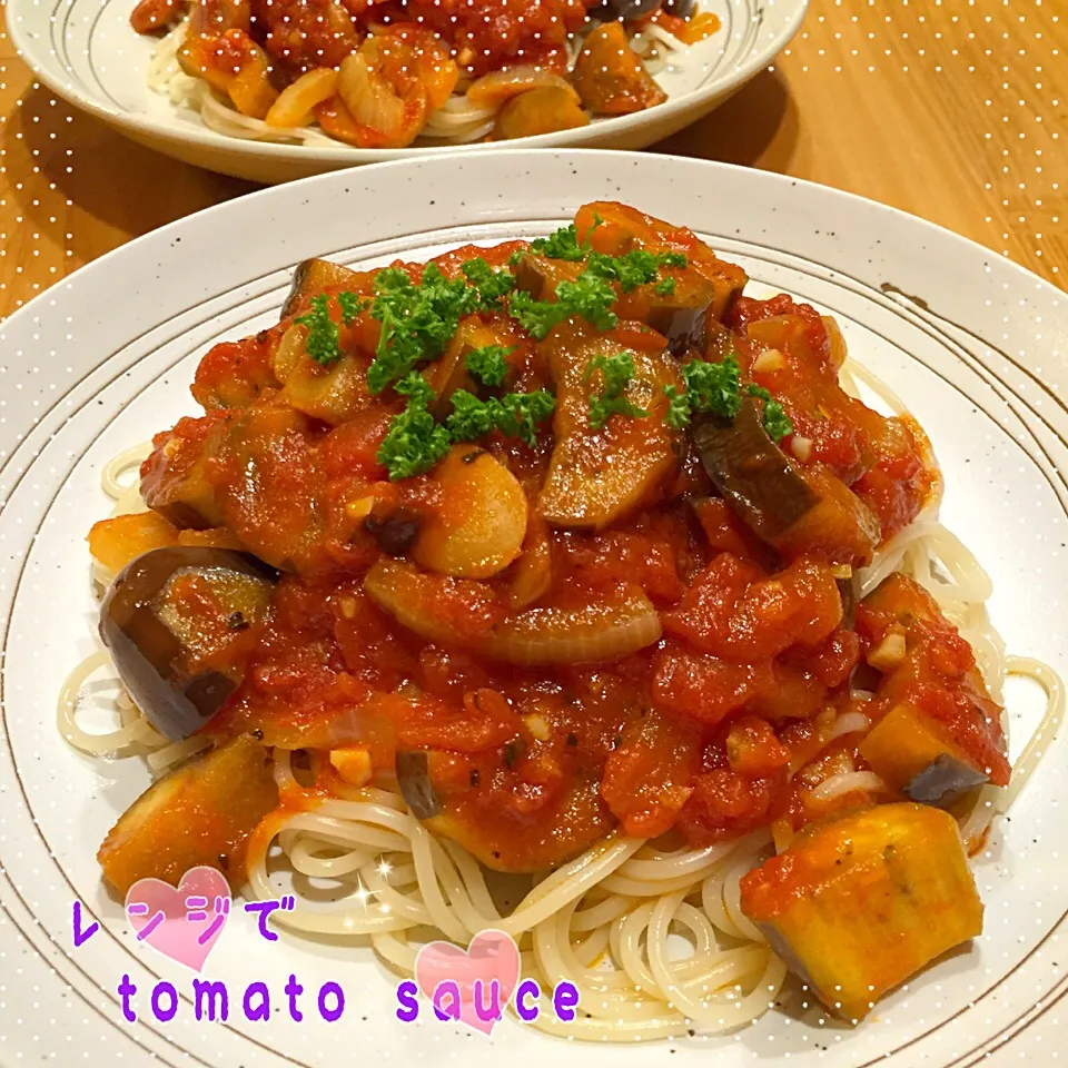 Yumiさんの💕 簡単 レンジでtomato  sauce～🎵 からの〜ゴロゴロ茄子のパスタ♡|こずえ⑅◡̈*さん