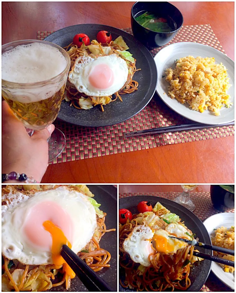 Snapdishの料理写真:Fried noodles&Fried rice🍻昼ビーのお供|🌈Ami🍻さん