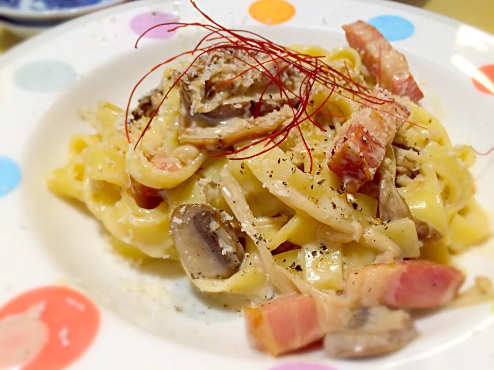 今日のパパパスタ【ポルチーニ茸とパルミジャーノのクリームフェットチーネ】|不動南平さん