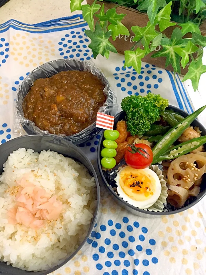 Snapdishの料理写真:高校男子弁当🏉
✴︎カレー
✴︎鶏肉のピーマン炒め
✴︎ゆで卵
✴︎さつま揚げの煮物
✴︎れんこんのきんぴら|emisanさん