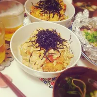 Snapdishの料理写真:ミルフィーユカツ丼とシャケのホイル焼き٩( *˙0˙*)۶|akapiiiさん