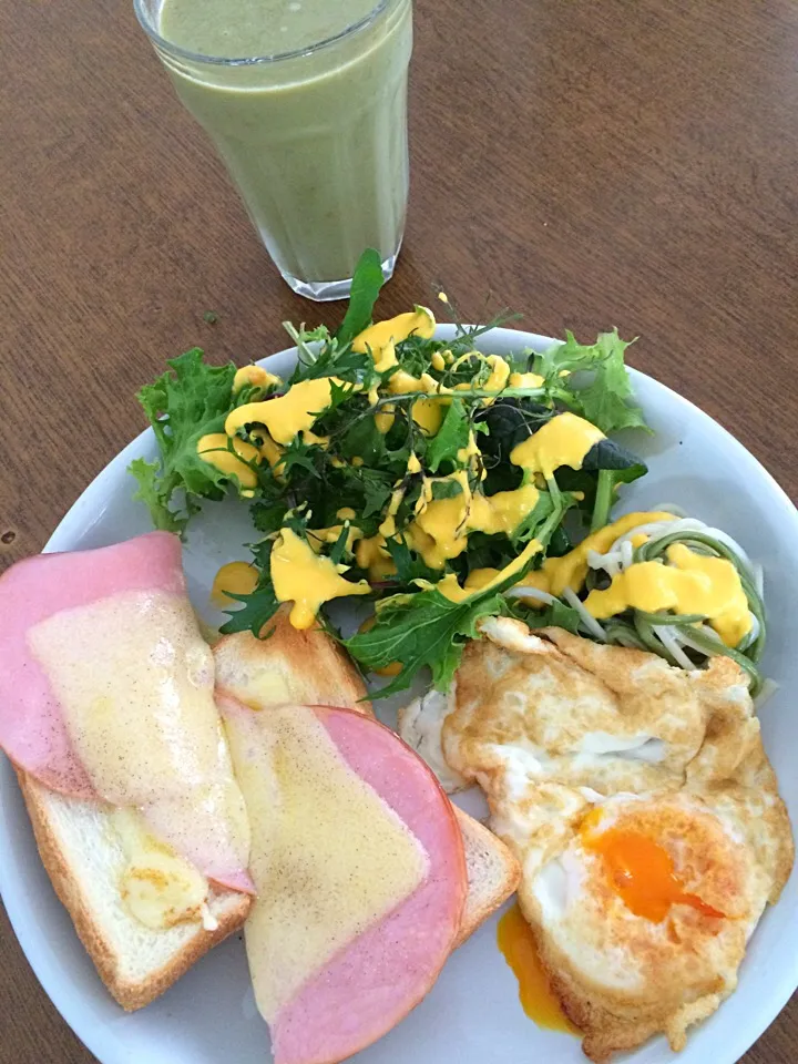 Snapdishの料理写真:グリーンスムージーで朝ごはん🍳
ついでに人参とタマネギもスムージードレッシング👍残念賞はパンは焼いてない〜〜🍞|Akemi Alexandruさん