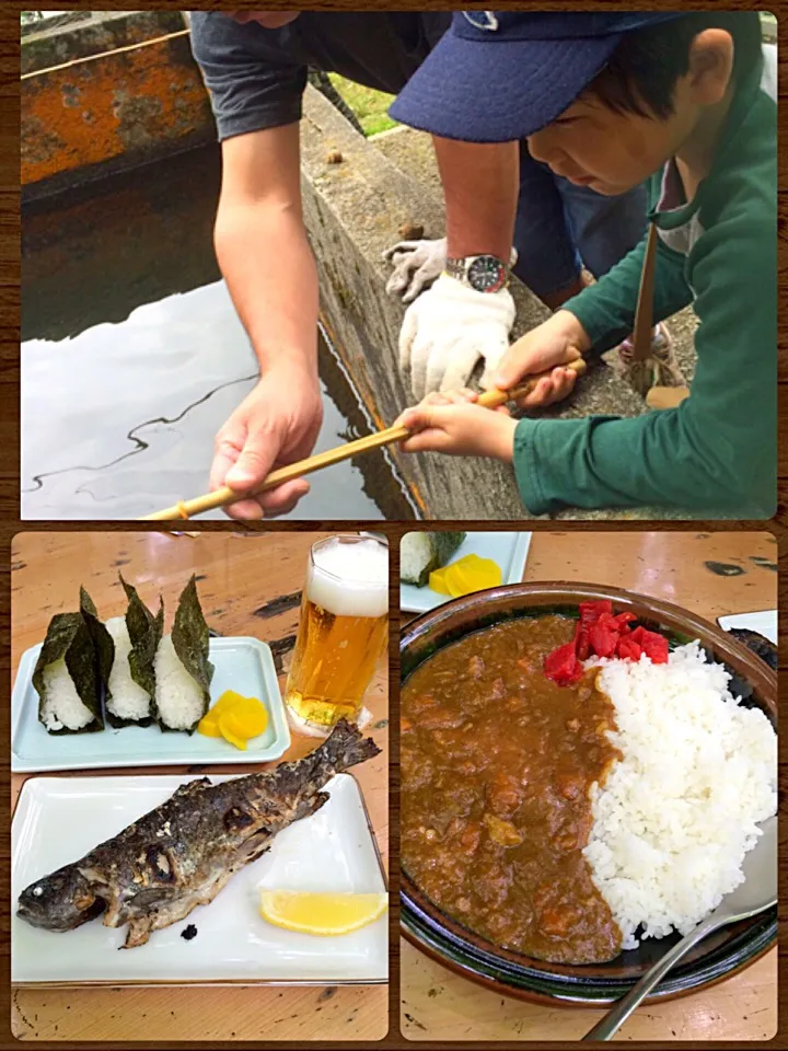 虹鱒の塩焼き、塩むすび、カレーライス|風流料理人さん