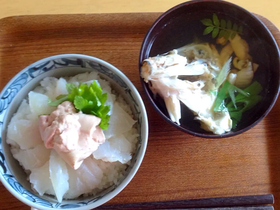 カワハギ丼とアラで吸い物|愛ママさん