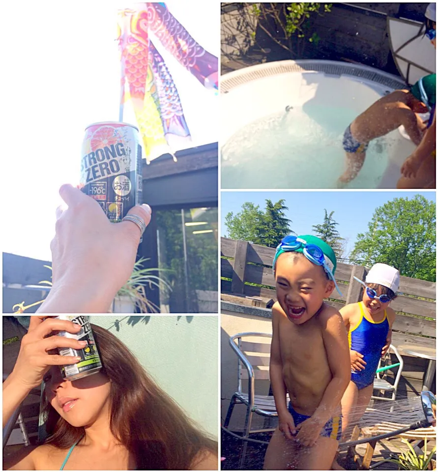 This year's first Jacuzzi💦Children's Day♨こどもの日🎏水浴びで乾杯〜|🌈Ami🍻さん