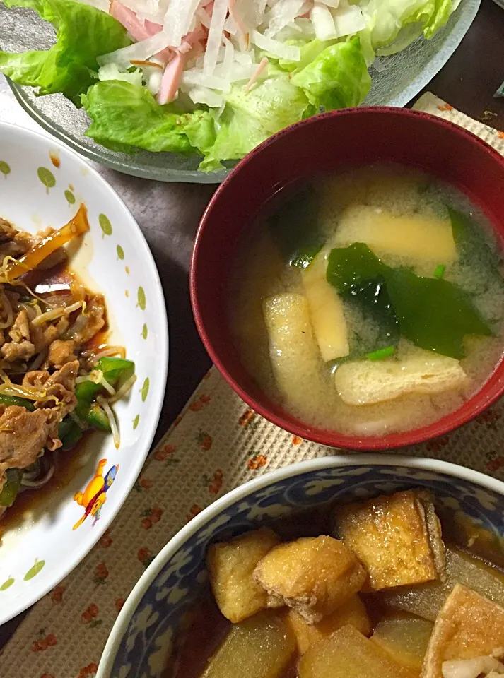 野菜炒め 大根の煮物 大根サラダ 味噌汁|掛谷節子さん