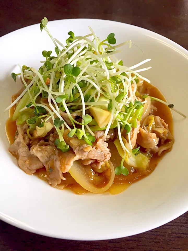 お昼は冷蔵庫の余りで(・ω・)ノ麻婆風豚肉とキャベツの炒め物♡|ヤスさん