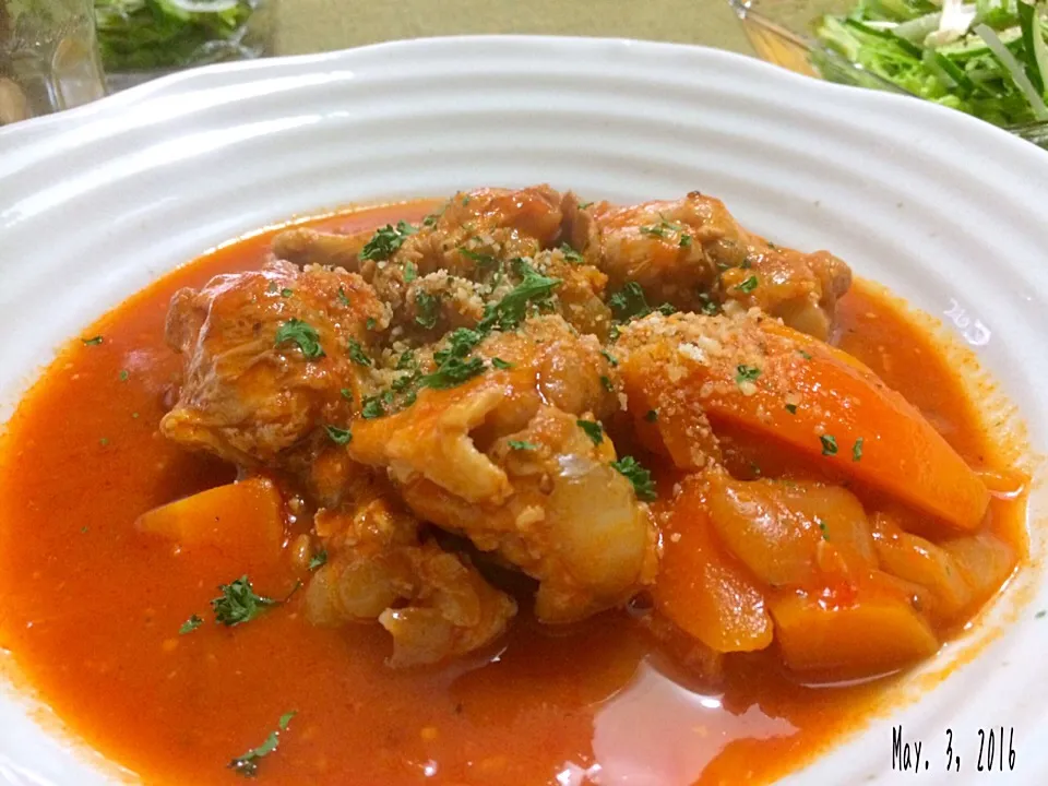 咲きちゃんさんの料理 鶏手羽元のトマト🍅ワイン煮込み|みきおさん