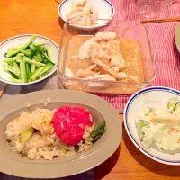 Snapdishの料理写真:和風パエリアと鶏胸肉の梅ゴマダレ|Chiemiさん