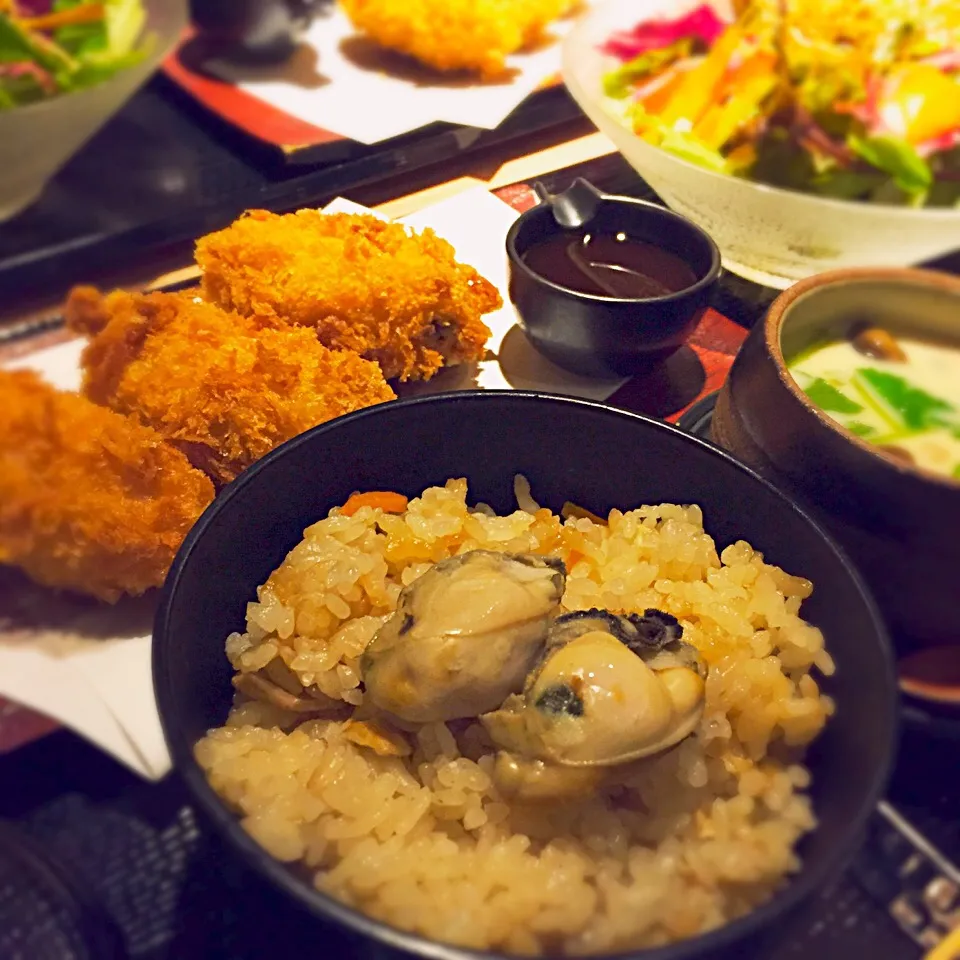 牡蠣づくし！牡蠣ごはん、牡蠣フライ、茶碗蒸しにも牡蠣がぁ〜💛|カナ☆デップさん