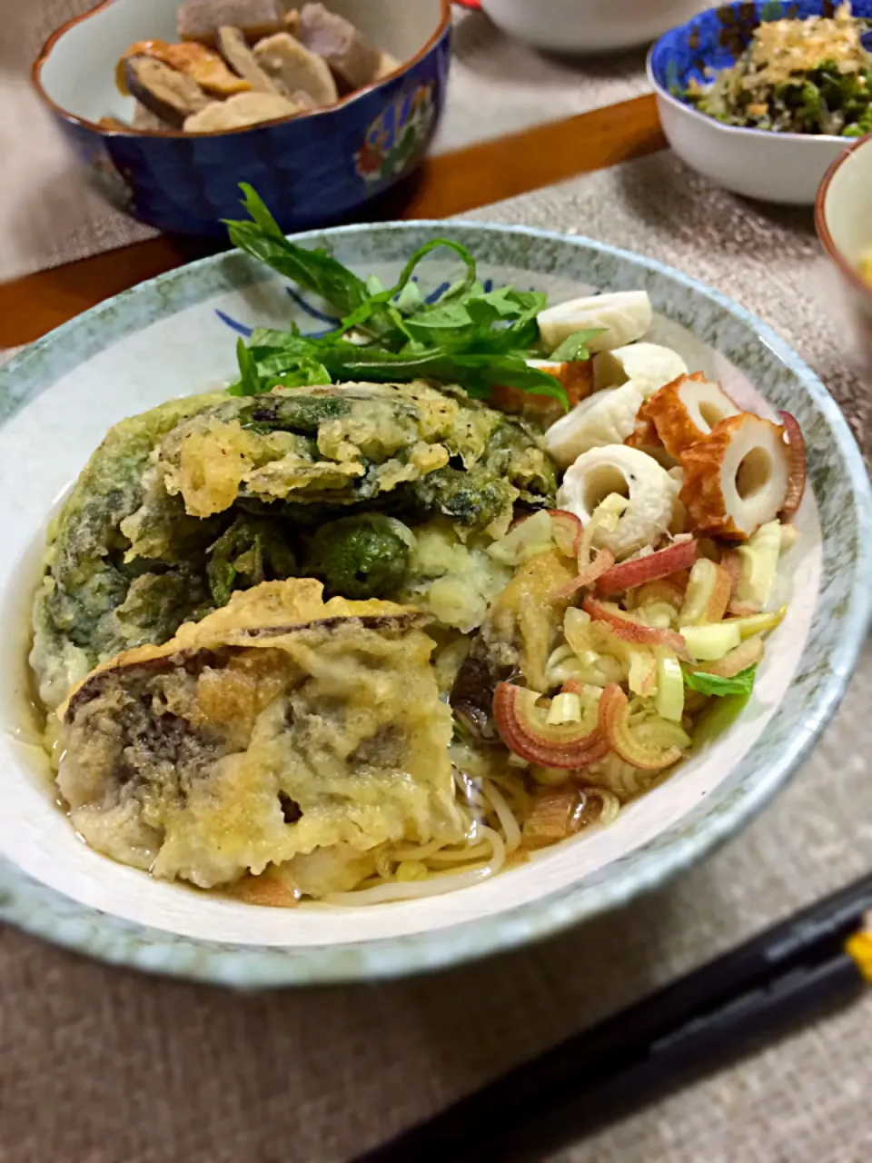 Snapdishの料理写真:山菜天ぷらにゅうめん|うみんちゅさん