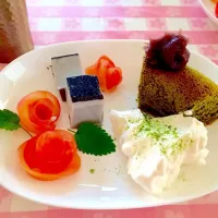 Snapdishの料理写真:抹茶シフォンケーキのドルチェ|もずくさん