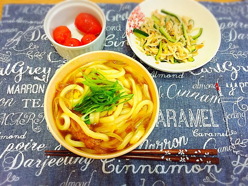 カレーうどん＊トマトのマリネ＊ささみと残り野菜の梅肉あえ|nao＊さん