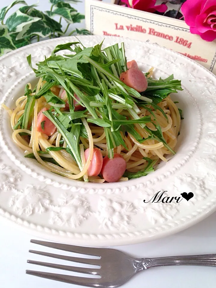 フライパン1つ！簡単！水菜とウインナーの和風パスタ|Mariさん