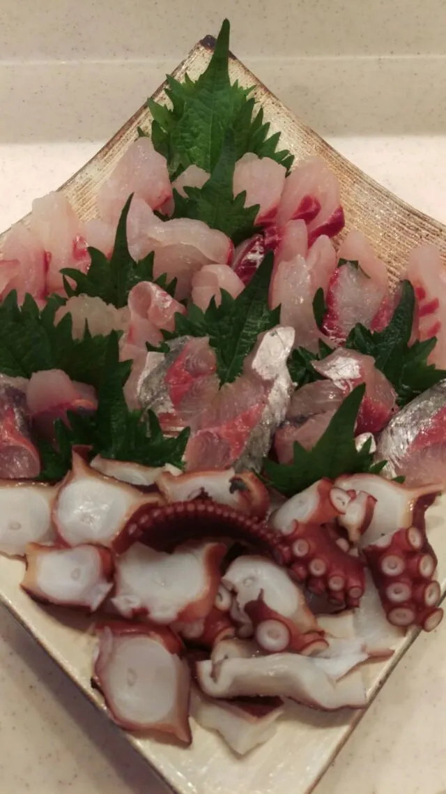 頂き物の鯛と鯵の刺身🐟タコは買った🐙|yokoasaさん