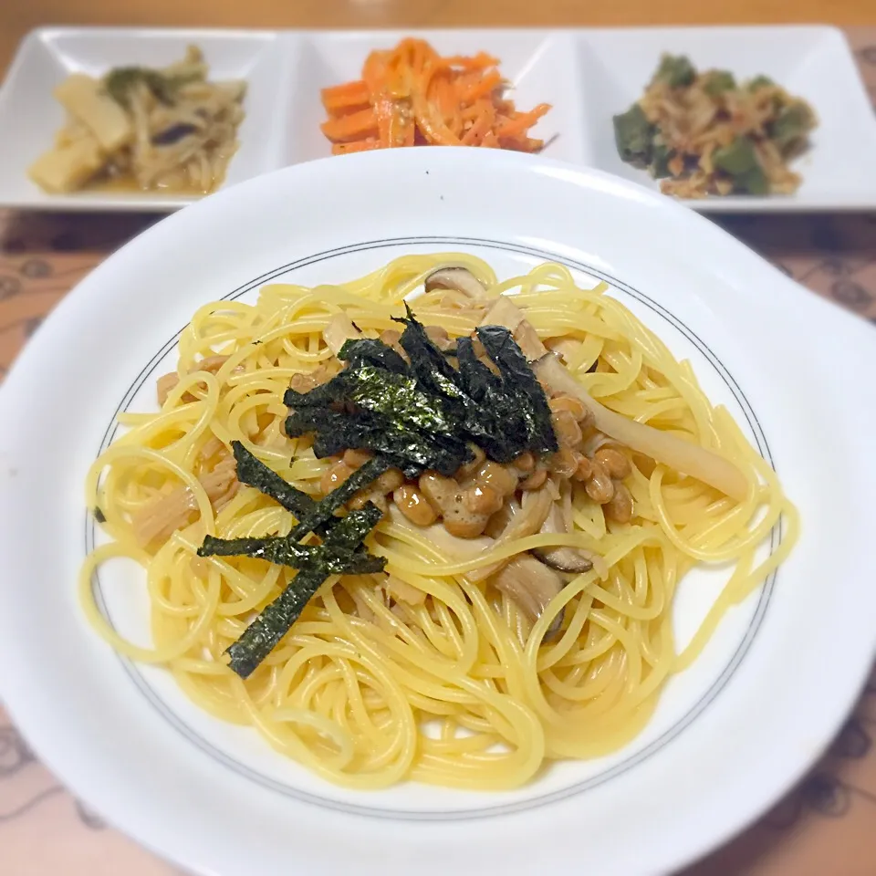 納豆とキノコの和風パスタ|マイさん