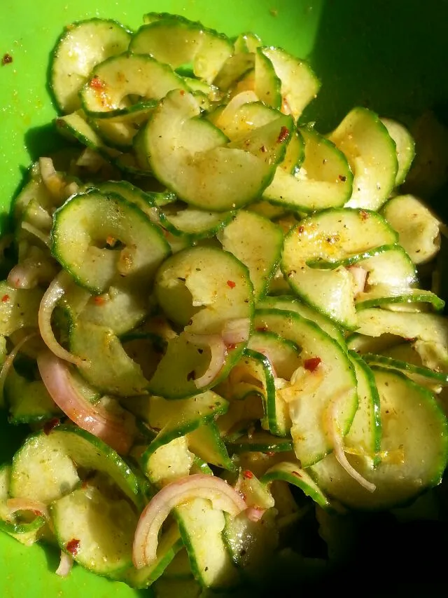 spicy cucumber and shallots. made on my brand new veggetti.|Polly Gelfusoさん