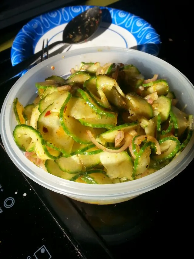 spicy cucumber and shallots. made on my brand new veggetti.|Polly Gelfusoさん