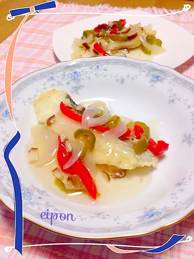 くうちゃんさんの料理 カジキマグロの彩り野菜の和風餡かけ💗白だしで✨|えいぽんさん