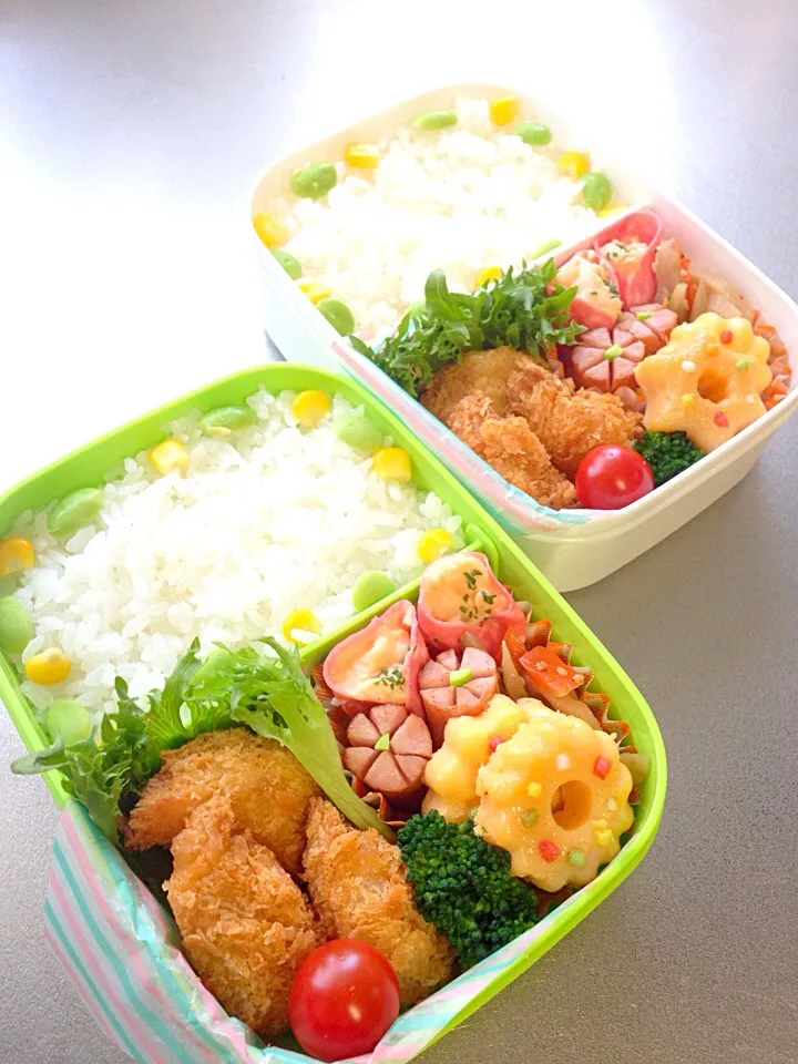 Snapdishの料理写真:5/12 JC3双子 エビフライ弁当🍤|ミカさん