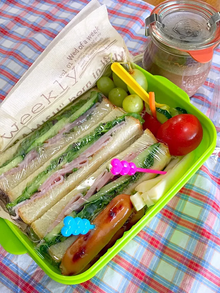 野菜たっぷりハムサンド弁当(⊹＾◡＾)ノo.♡ﾟ｡*お父さん弁当がJK仕様になってきた件について……σ(^_^;)|Blueberry🫐さん