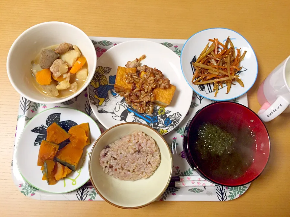 5月12日
筑前煮
きんぴらごぼう
そぼろあんかけ厚揚げ
南瓜の煮物
玄米
とろろ汁|あちゃんみんさん