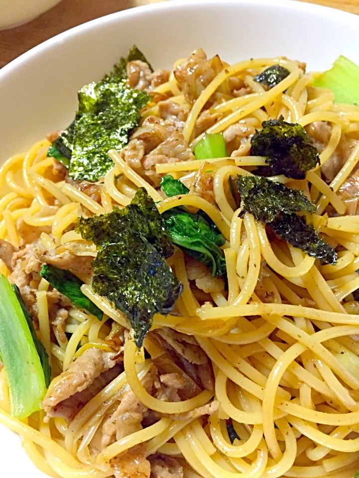 小松菜と豚肉の柚子胡椒パスタ😊|パスタ大好きさん