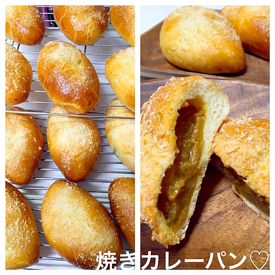 Snapdishの料理写真:mari♡（もも୧ ⃛(๑⃙⃘◡̈๑⃙⃘)୨ ⃛）さんの料理 手作り♡自家製折り込みシート&ねじりパン♡バター不使用の節約シート（笑）&翌々日までふわふわなパン生地を使った焼きカレーパン♡|mari♡（もも(*´∀｀*)♪）さん