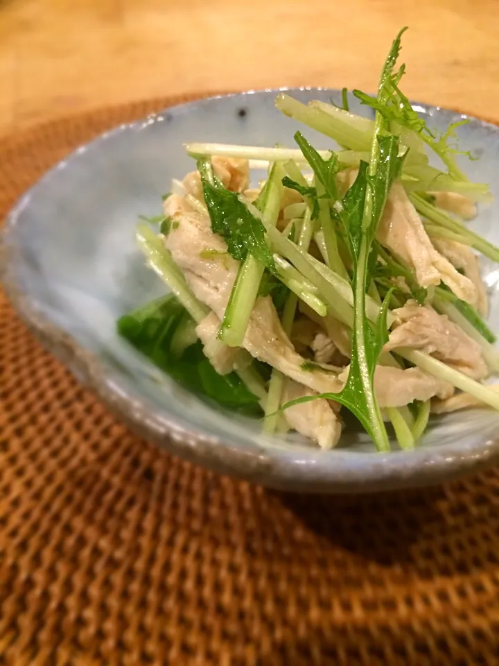 ゆで鶏と水菜の胡麻風味和え|acoさん