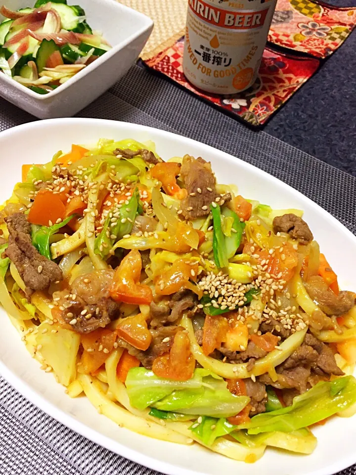 胡麻トマ カレー風味焼うどん|ほっけまんさん