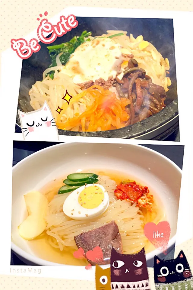 Snapdishの料理写真:今日のランチ🍴 冷麺❤石焼ビビンバ٩(●˙▽˙●)۶|ひぃままさん