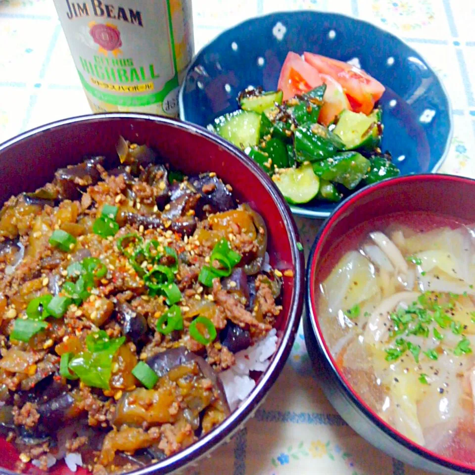 茄子と挽き肉の甘味噌丼|うたかた。さん